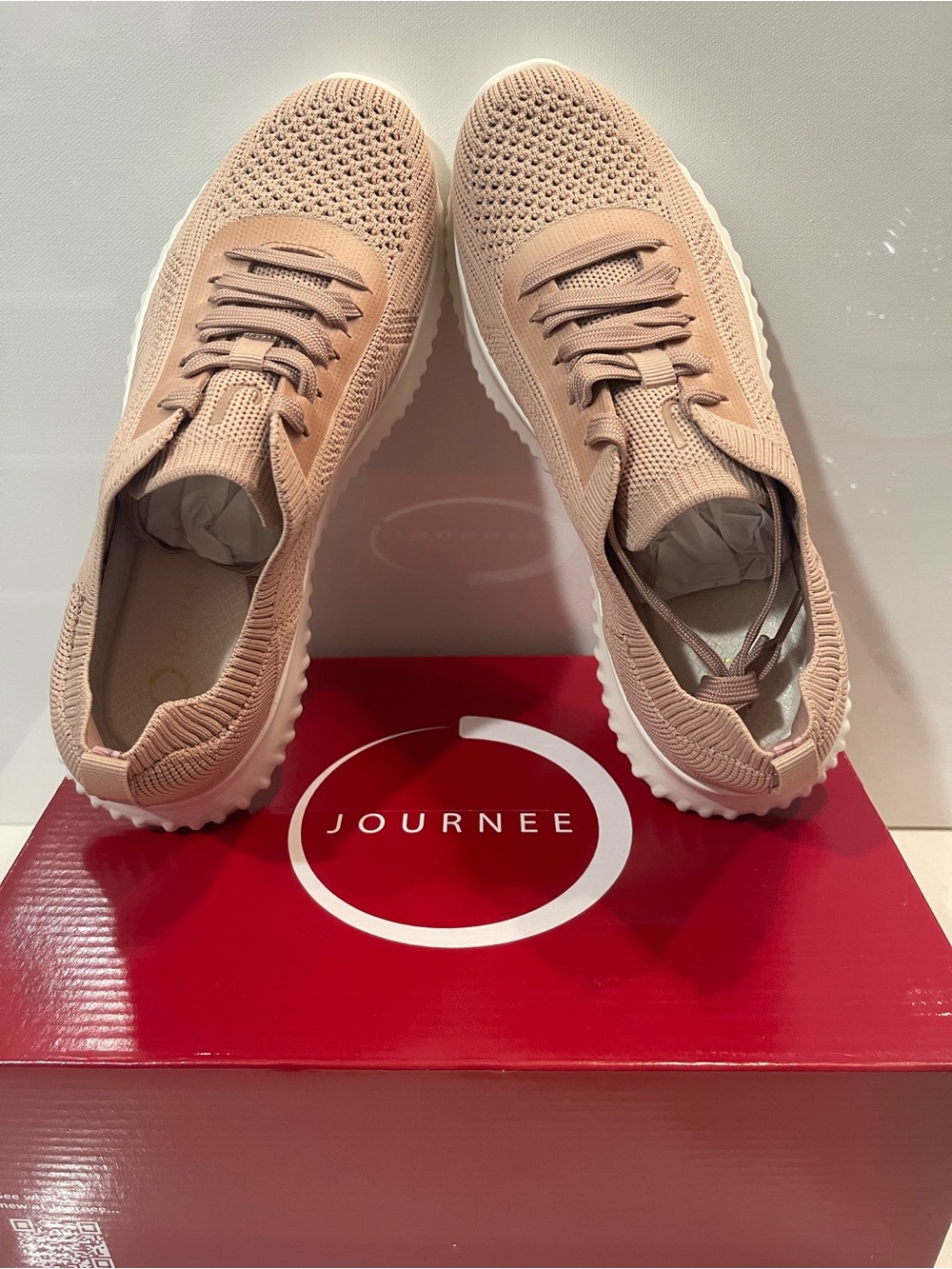 Journee Collection Women's Knit Athletic Sneakers in Blush